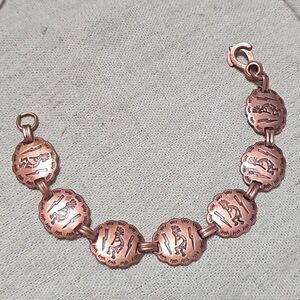 Vintage Copper Kokopelli Lightning Concho Signed Y2K Link Bracelet